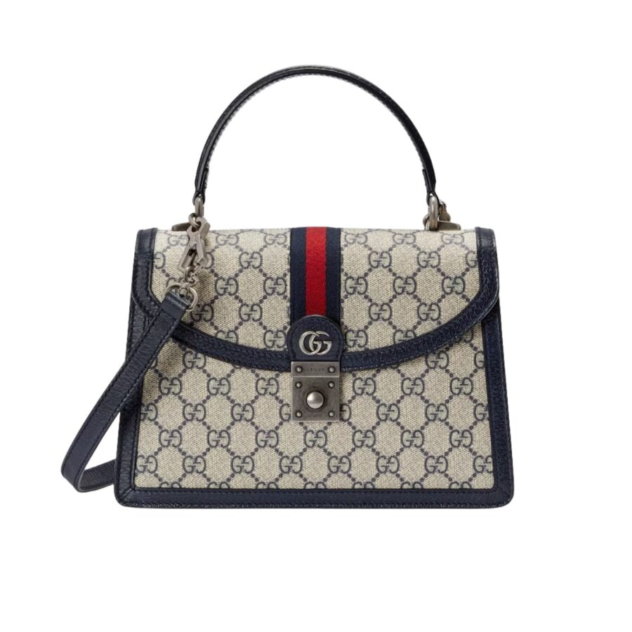 Gucci Ophidia Small Top Handle Bag Beige And Dark Blue 25Cm 651055 96Iwn 4076