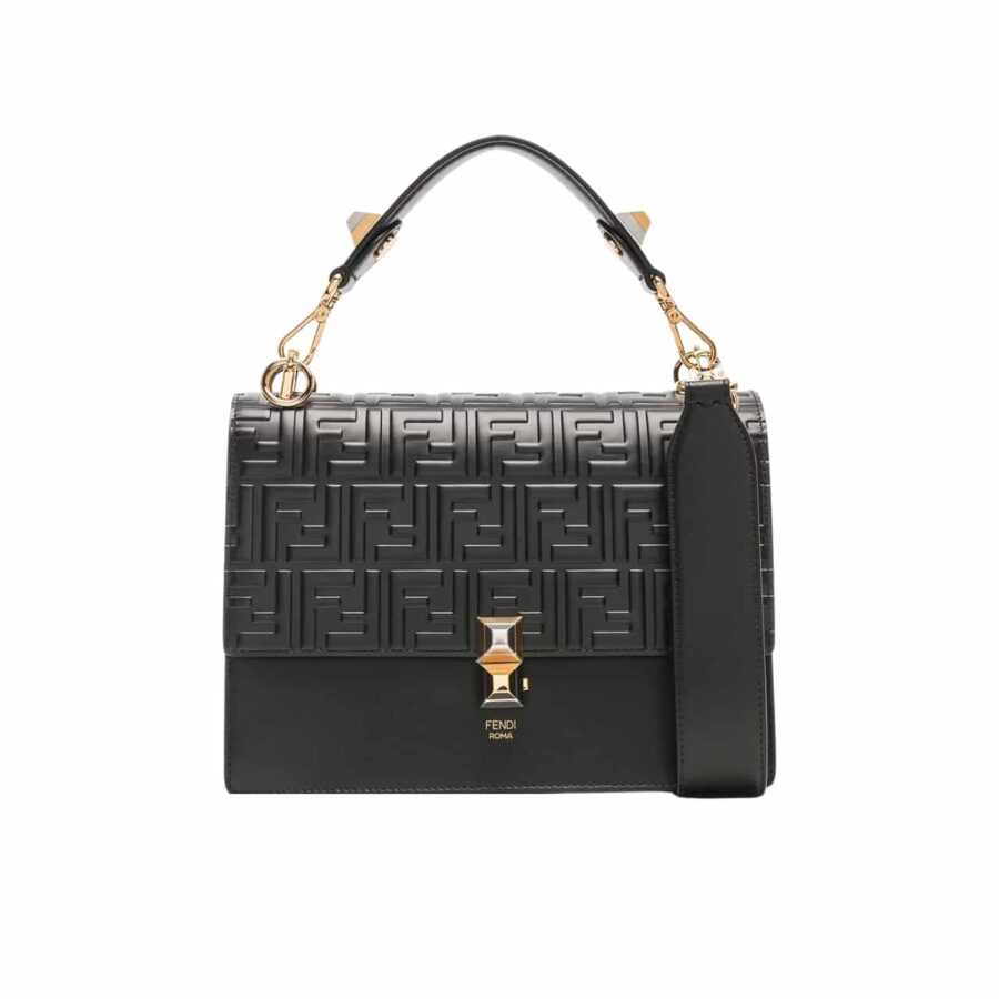 Fendi Logo Embossed Kan I Black 24Cm