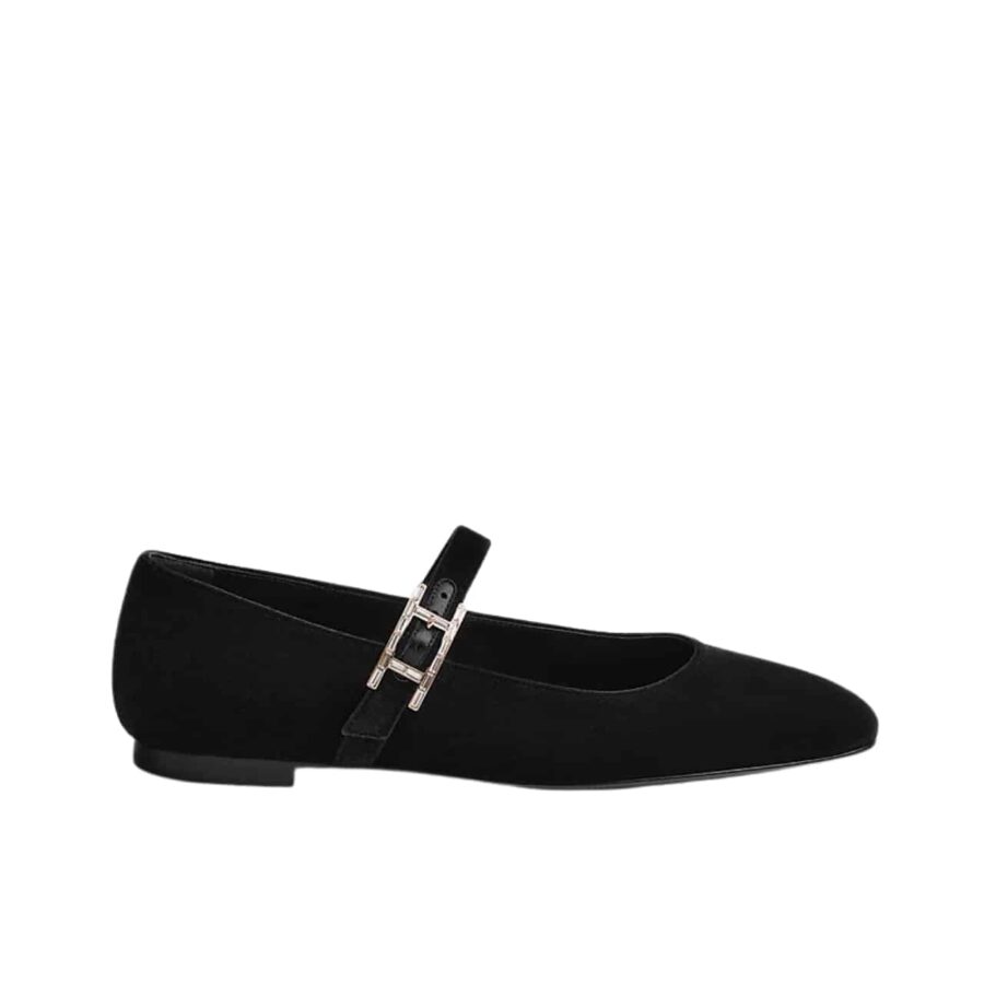Hermes Jane Ballet Flat In Velvet Noir H242046Z 02370