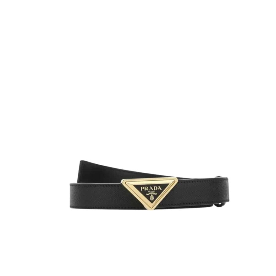 Prada Logo Plaque Belt Gold Hardware In Black