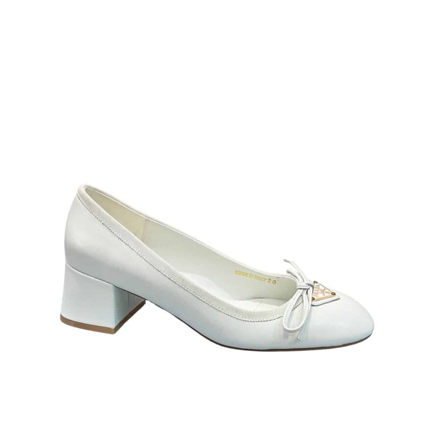 Prada Triangle Logo Bow Pump In White