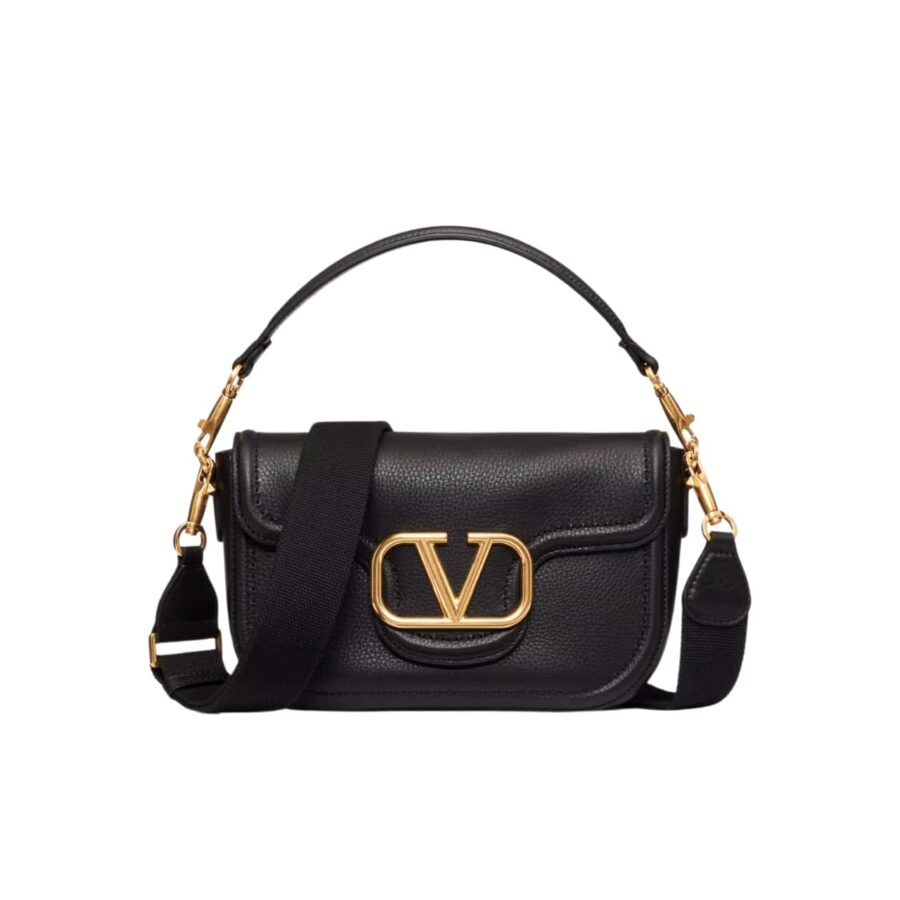 Valentino Garavani Alltime Grainy Leather Shoulder Bag Black 23Cm 5W0B0N20Imz 0No