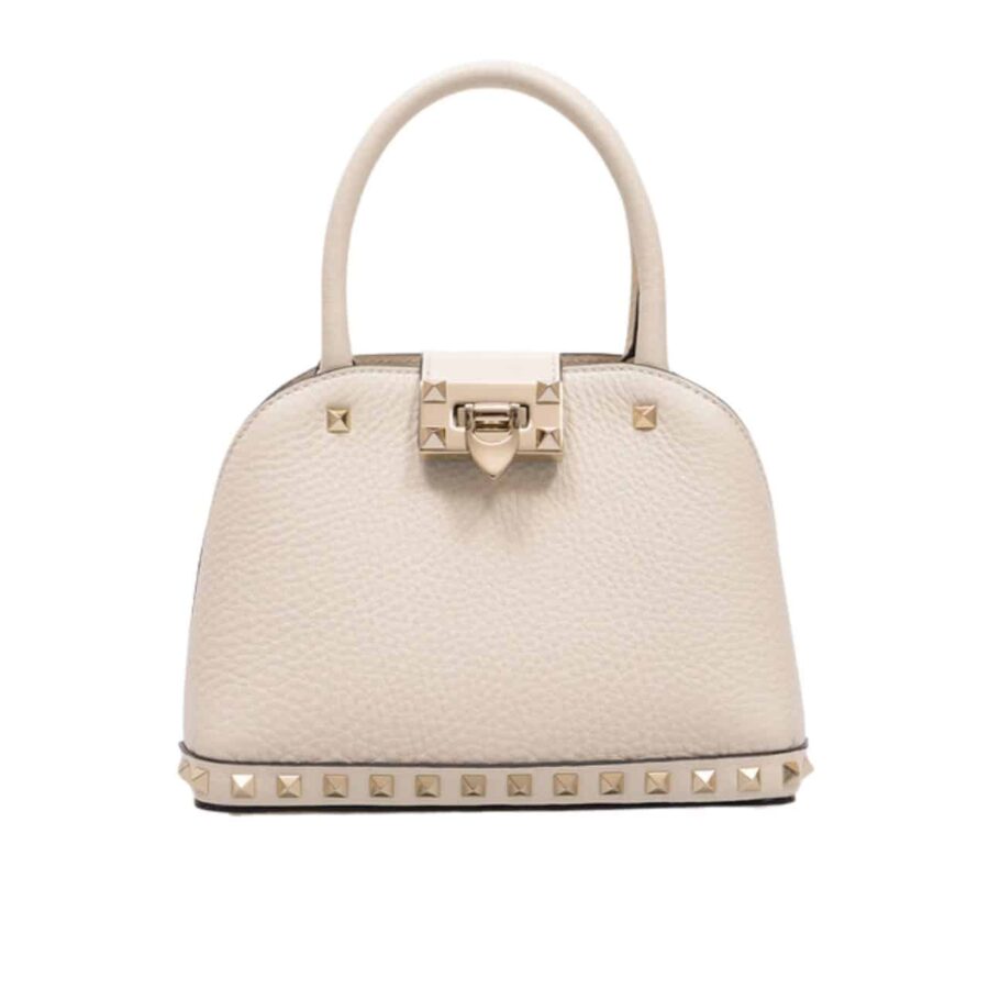 Valentino Garavani Rockstud Handbag In Grainy Leather White 21Cm