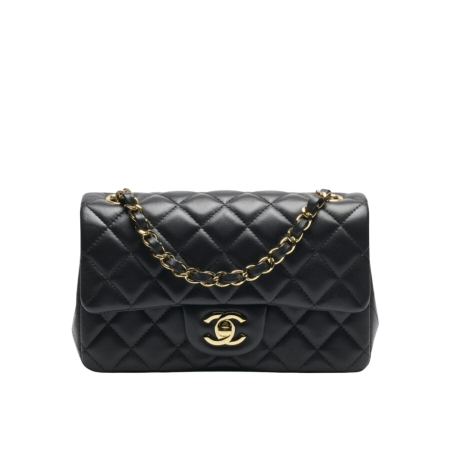 Chanel Mini Classic Handbag Gold Tone Metal Black 20Cm A69900 Y04059 94305