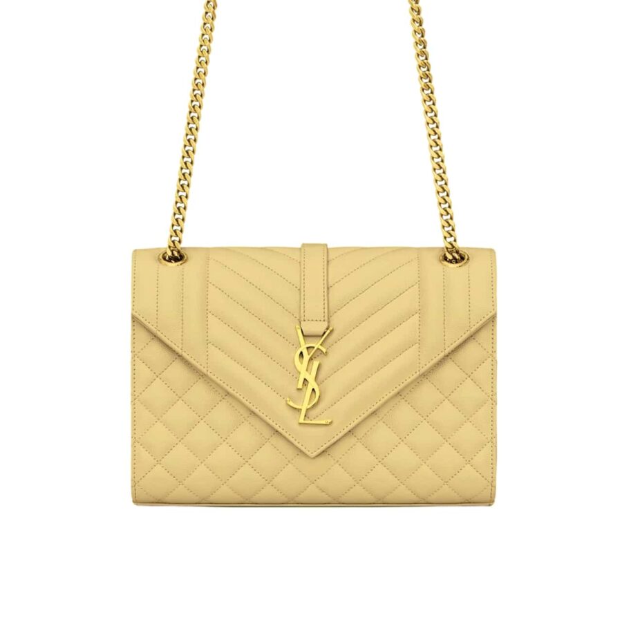 Saint Laurent Envelope Medium In Quilted Grain De Poudre Embossed Leather Bag Beige 24Cm 600185Bow912721