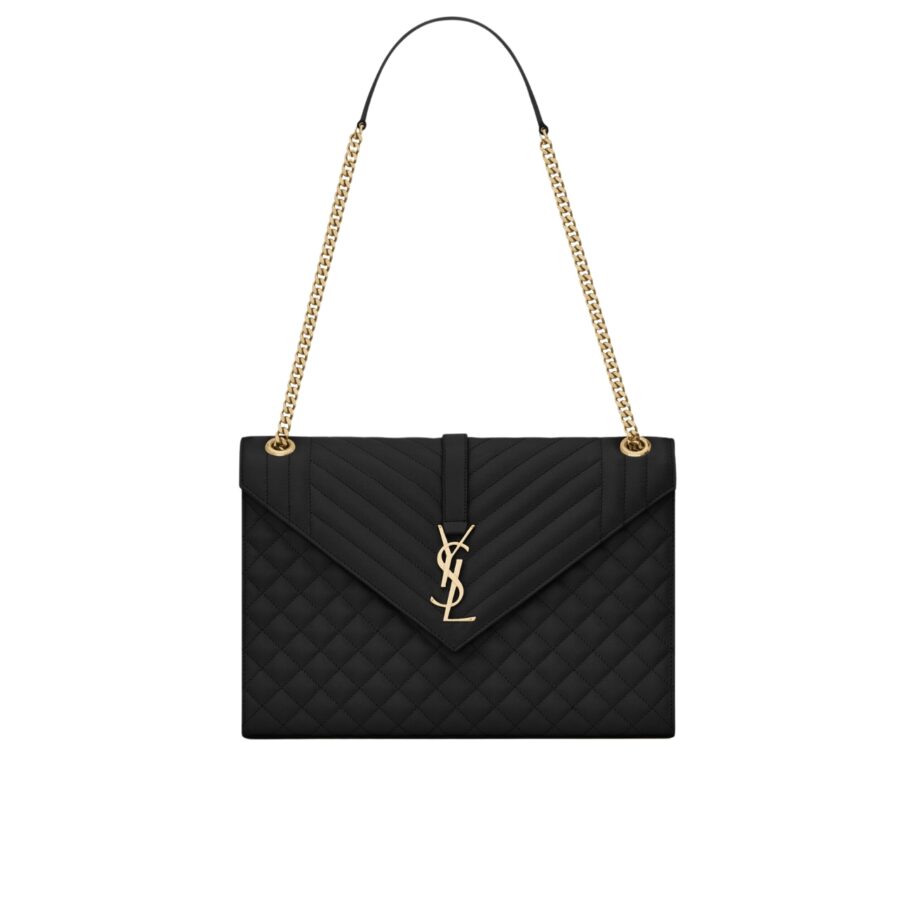 Saint Laurent Envelope Large Bag In Mix Matelassé Grain De Poudre Embossed Black Gold 31Cm 600166BOW911000