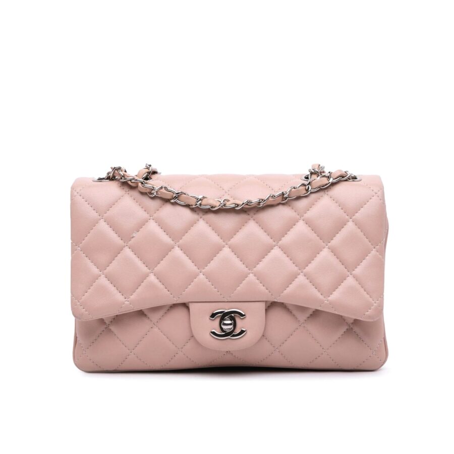Chanel Classic Double Flap Bag Silver Hardware Light Pink 25Cm