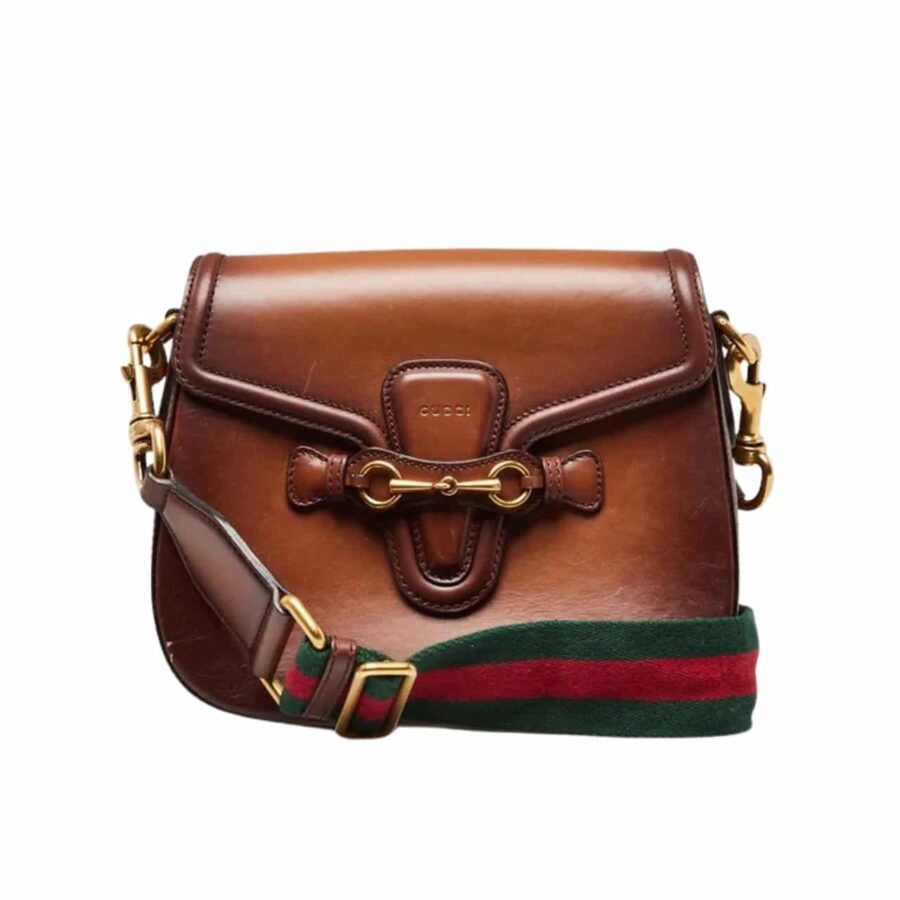 Gucci Lady Web Hand Stained Leather Shoulder Bag In Brown 25Cm