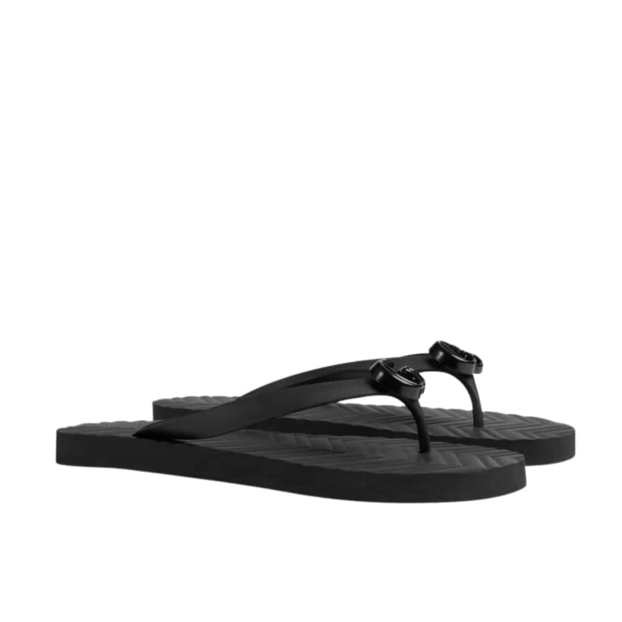 Gucci Women’S Chevron Thong Sandal Black ‎‎‎655463 J8710 1000