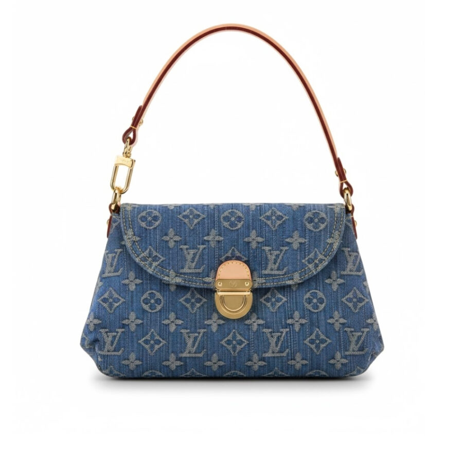 Louis Vuitton Pleaty Handbag Monogram Denim Blue 26Cm M95050