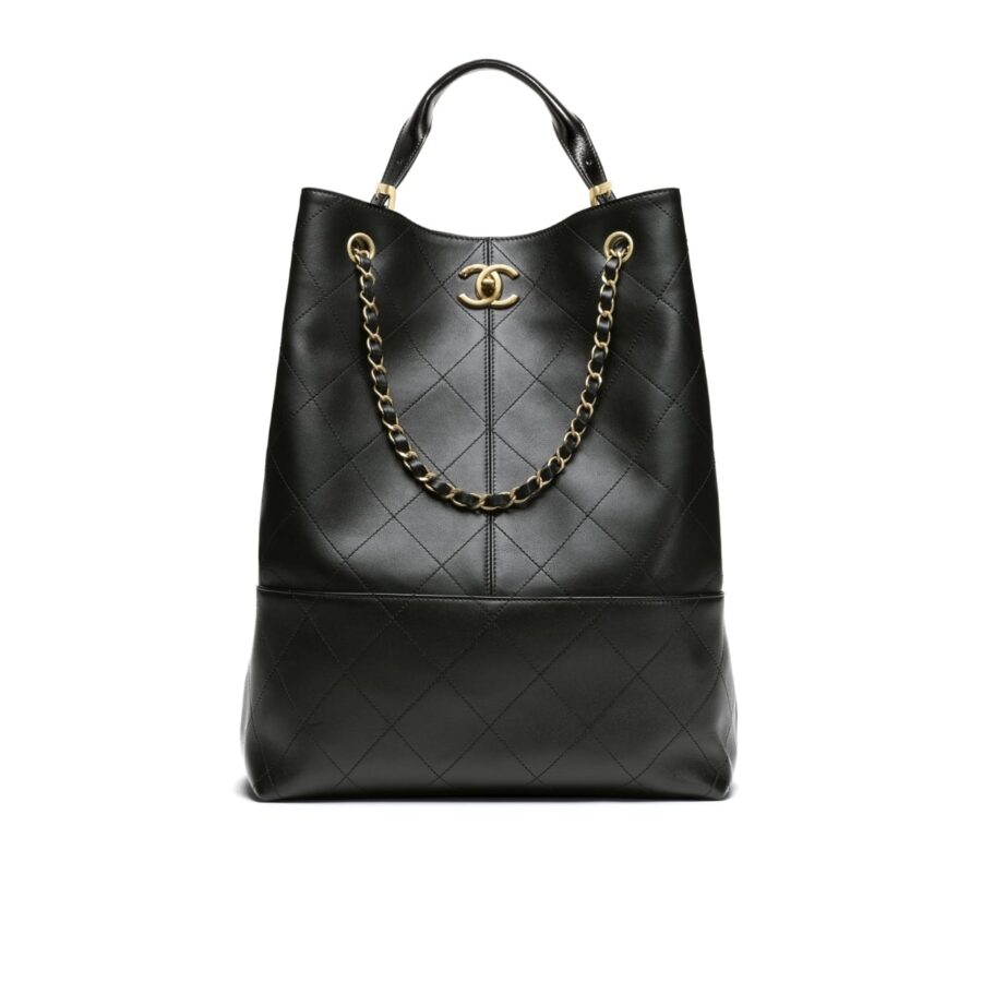 Chanel Shopping Bag Gold Tone Metal Black 33cm As5635 B20829 94305