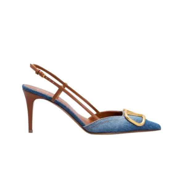 Valentino Garavani Vlogo Denim Slingback Pumps Denim
