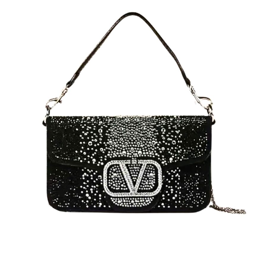 Valentino Loco Small Vlogo Shoulder Bag Black 20Cm