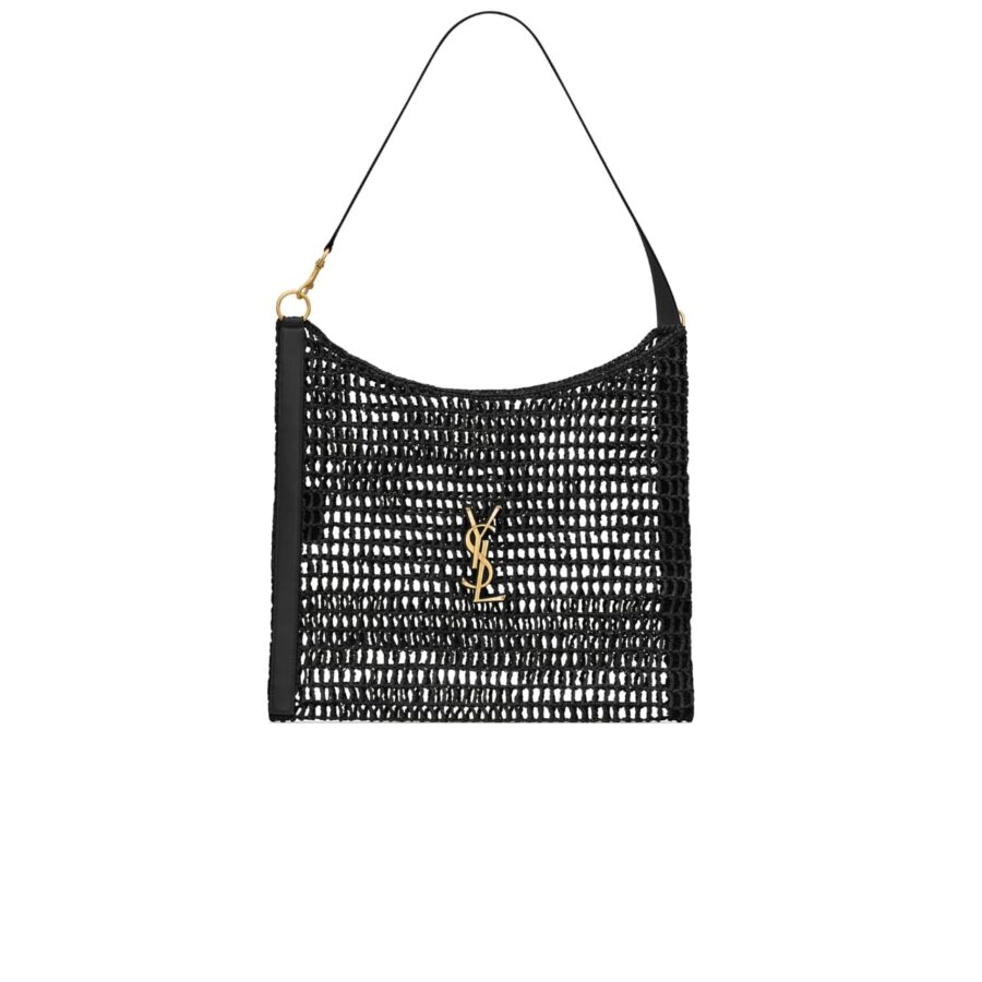 Saint Laurent Oxalis In Raffia Crochet And Leather Black 41Cm 781289Gaaea1000