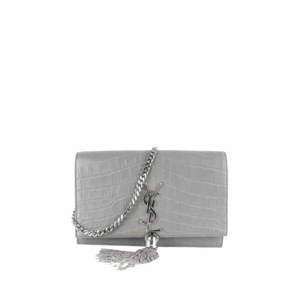 Saint Laurent Kate Monogram Shoulder Bag Crocodile Gray 20Cm