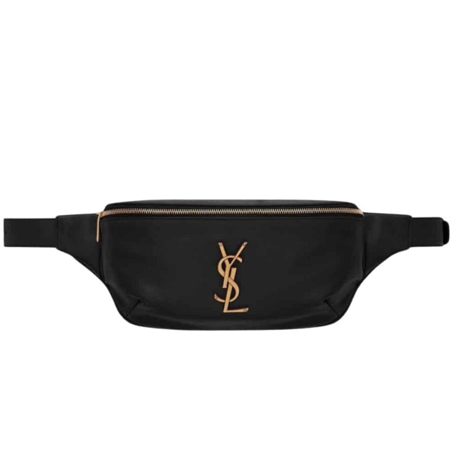 Saint Laurent Belt Bag Ysl Logo Appliquéd Leather Black 25Cm