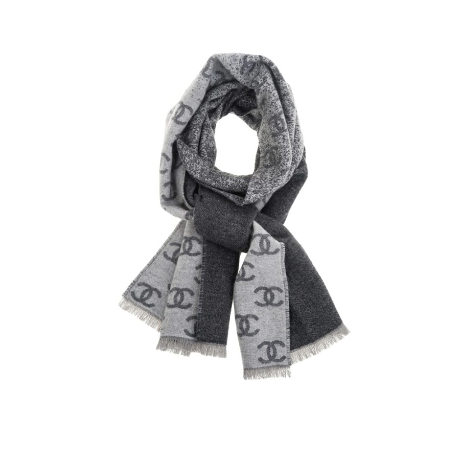 Chanel 24b Full Cc Scarf Grey And Black 180cm