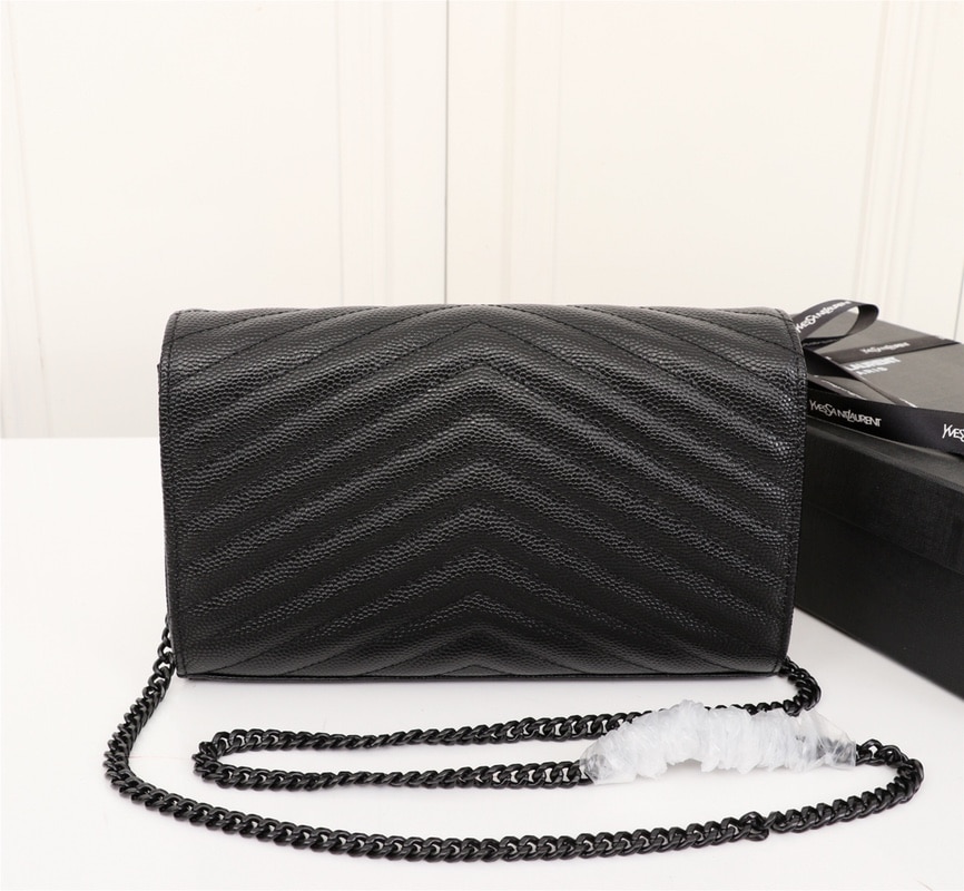 Saint Laurent Cassandre Matelassé Chain Wallet In Grain De Poudre Embossed Black Noir 22Cm 377828Bow081000 - Image 3
