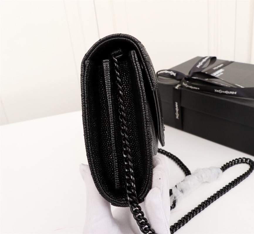 Saint Laurent Cassandre Matelassé Chain Wallet In Grain De Poudre Embossed Black Noir 22Cm 377828Bow081000 - Image 6